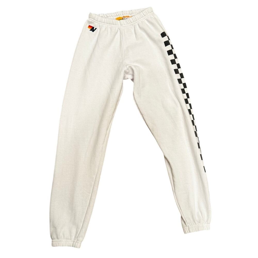 Aviator Nation White Check Leg Sweatpants USA Made Size Small Model Off Duty